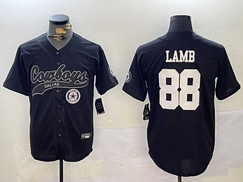 Men%27s Dallas Cowboys #88 CeeDee Lamb Black With Patch Cool Base Stitched Baseball Jersey